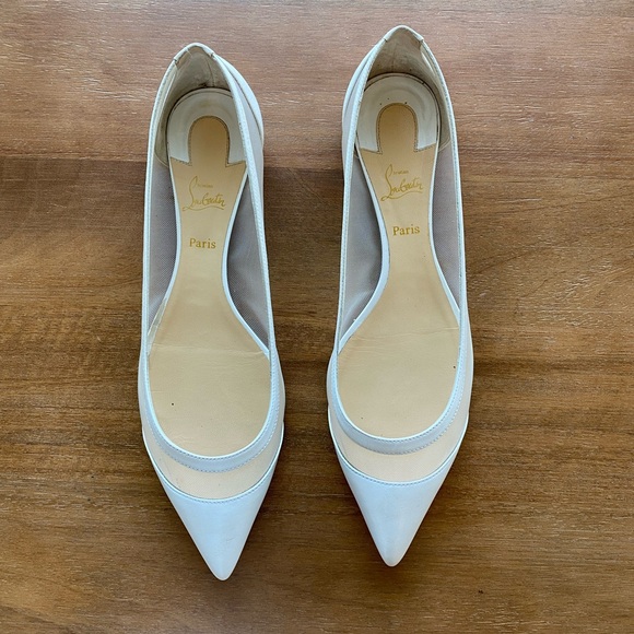 Christian Louboutin Galativi Pointed Flat white leather